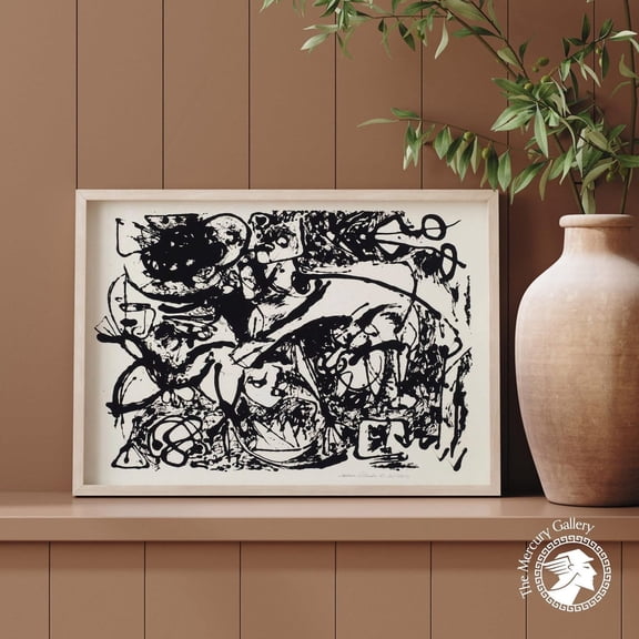 Jackson Pollock Style Black White Abstract Modern Wall Art, Unframed Paper Poster 8x10in