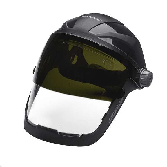 Jackson Safety Face Shield - QUAD 500 Premium Multi-Purpose Series - 9' x 12.125' x 0.060" Window - Clear AF with Shade 8 IR Flip Visor - 370 Speed Dial Headgear