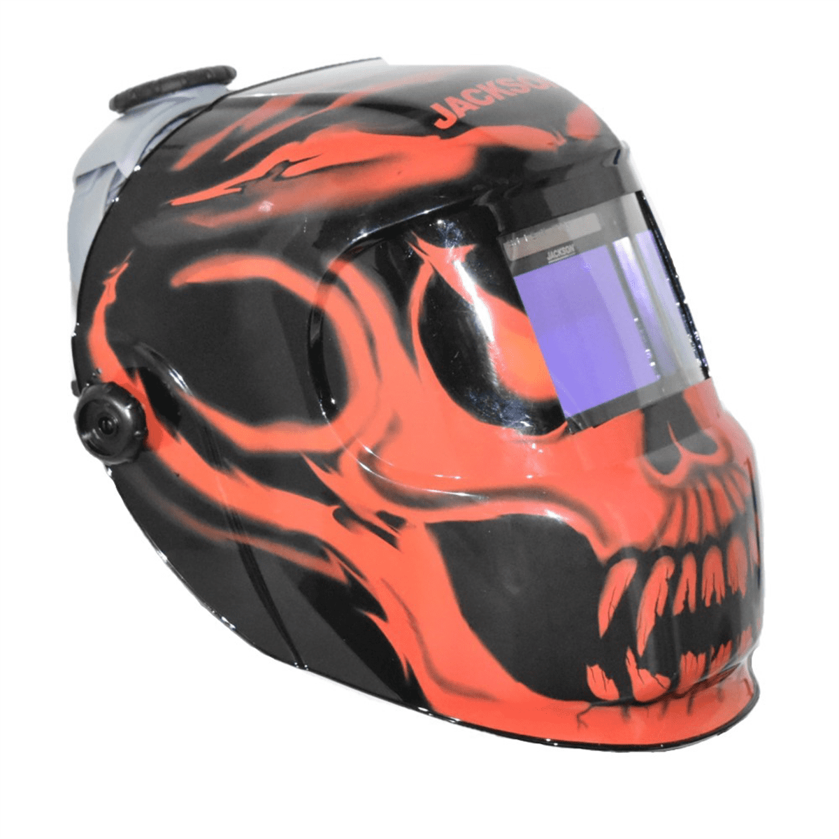 Jackson Safety Welding Helmet - Auto Darkening - Nylon - 3.94" x 2.36" Viewing Area - Shade 4/9-13 Variable with Grind ADF 1/1/1/2 - 370 Speed Dial Headgear - Bead Demon Graphics