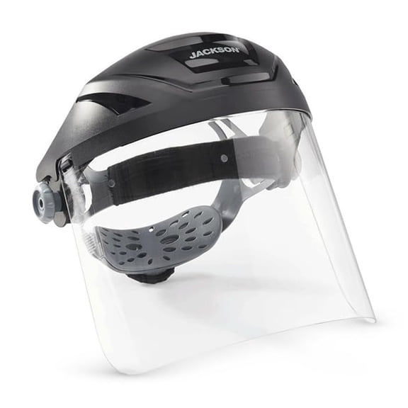 Jackson Safety Lightweight F4XP Premium Face Shield - Mask & Crown with 370 Speed Dial Ratcheting Headgear, ANSI Z87.1, for Work, Grinding, Cutting, Universal Pin Pattern - Uncoated - Clear Tint