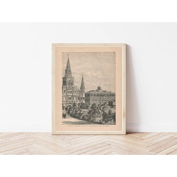Jackson Square French Quarter New Orleans Louisiana 1884 Engraving Illustration Fine Art Print Decor For Living Room Bedroom