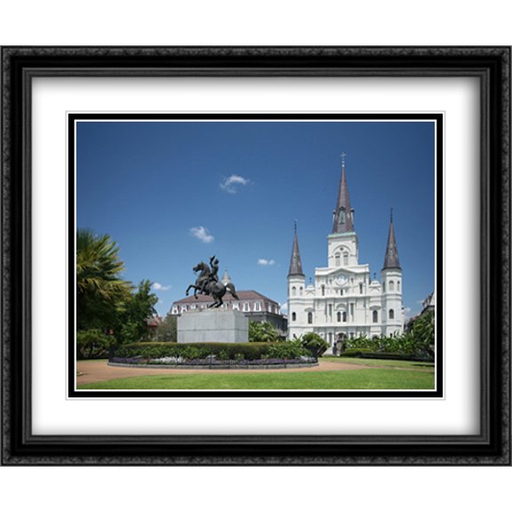 Jackson Square in New Orleans 2x Matted 34x28 Large Black Ornate Framed Art Print by The Cityscape Art Print Series