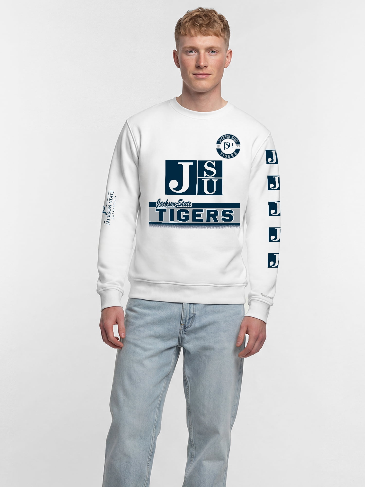 Jackson State Tigers Reebok Mens White Crew Sweatshirt