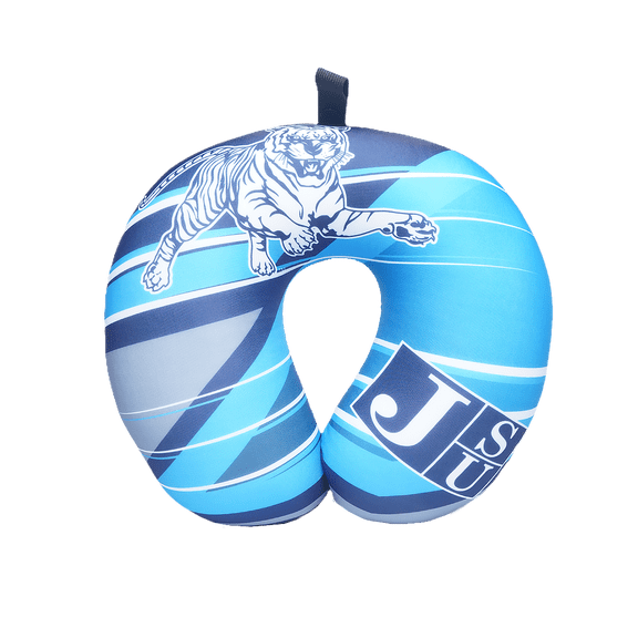 Jackson State University Microbead Travel Neck Pillow U-Shaped Plush Support Pillow with Dual Fabric & Snap Strap