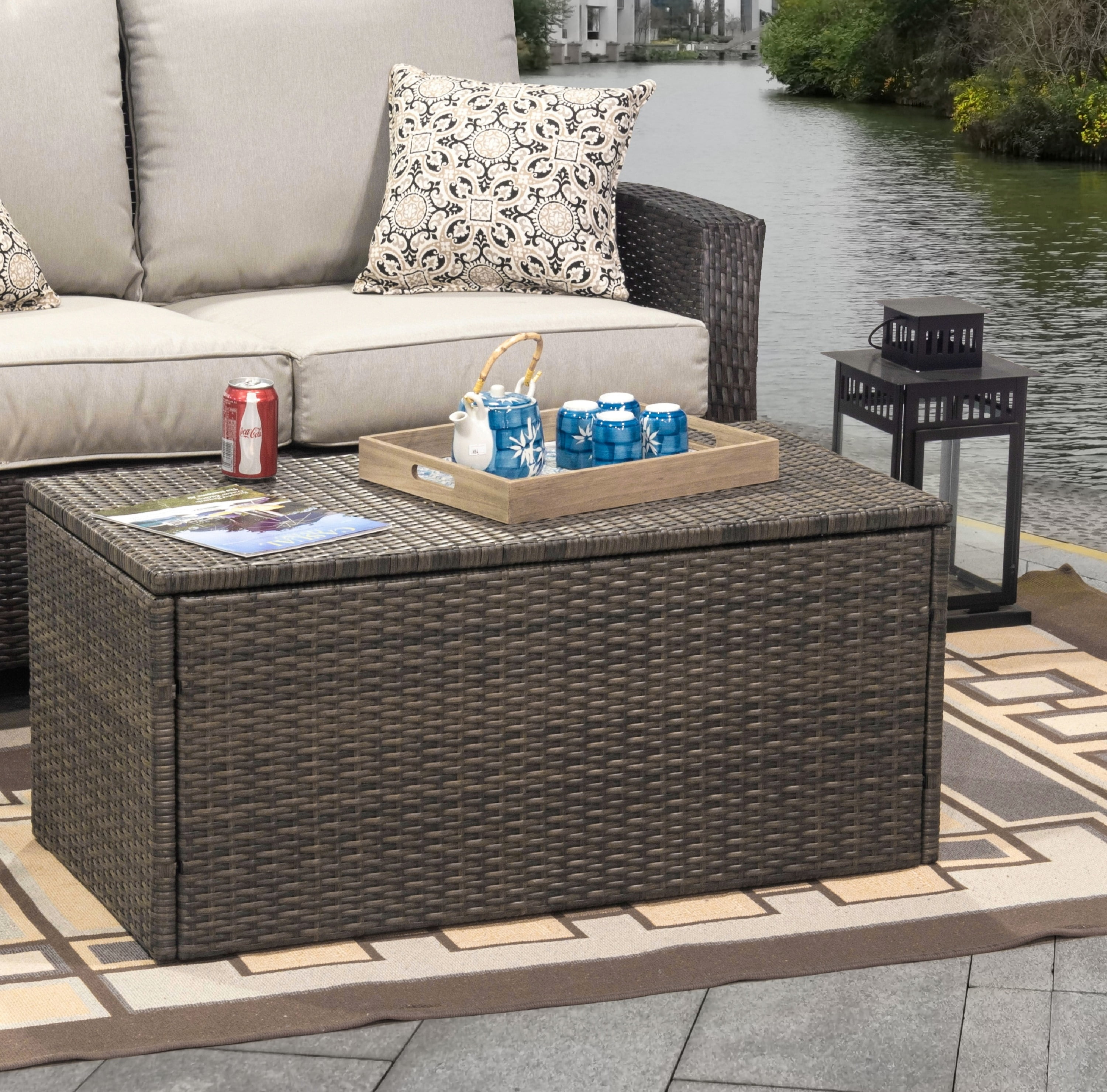 Jackson Wicker Storage Box for Indoor Outdoor Furniture, Cushions, Pool Accessories - Brown