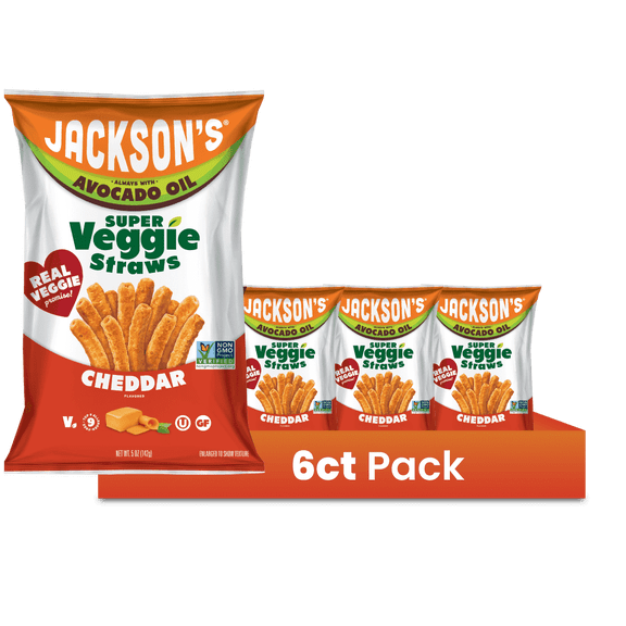 Jackson's Cheddar Super Veggie Straws, Avocado Oil, Free of Top 9 Allergens, 5 oz, 6 pack