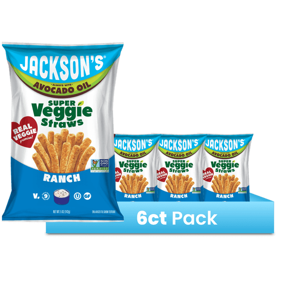 Jackson's Ranch Super Veggie Straws, Avocado Oil, Free of Top 9 Allergens, 5 oz, 6 pack