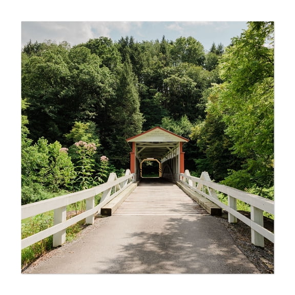 Jackson's Mill Covered Bridge 01 - Breezewood Pennsylvania Photography Bridge Scenic Nature Forest Landscape Rural Architecture Unframed Wall Art Print 6 x 6 inches