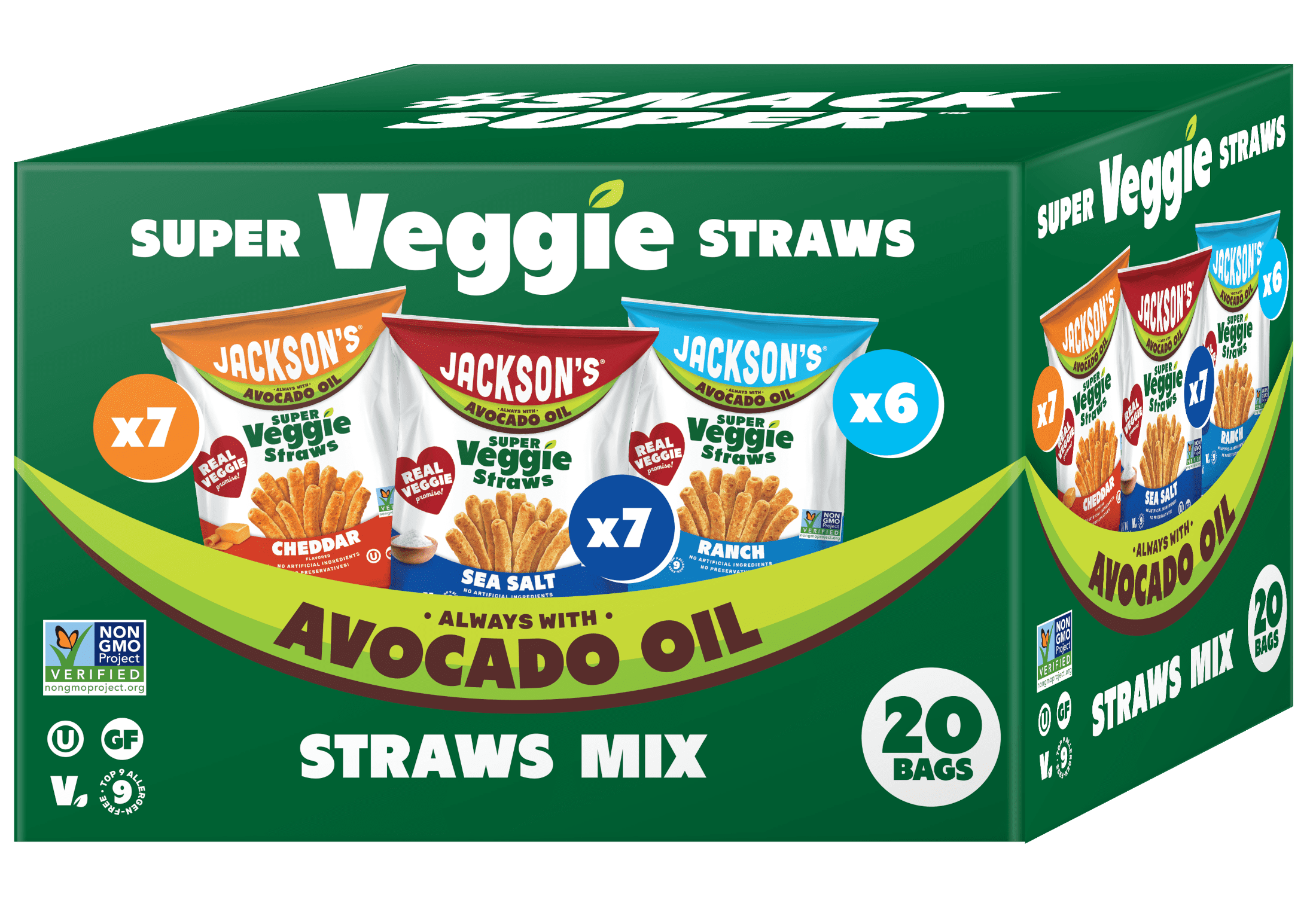 Jackson's Super Veggie Straw Variety pack, Avocado Oil, 20 Count