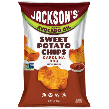 Jackson's Sweet Potato Carolina BBQ Kettle Chips, Avocado Oil, Free of Top 9 Allergens, 5 oz