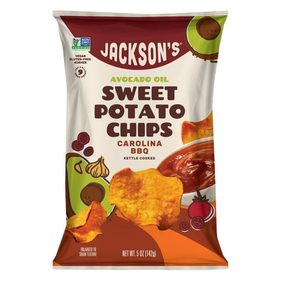 Jackson's Sweet Potato Carolina BBQ Kettle Chips, Avocado Oil, Free of Top 9 Allergens, 5 oz