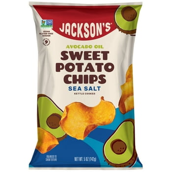 Jackson's Sweet Potato Kettle Chips with Sea Salt, Avocado Oil, Free of Top 9 Allergens, 5 oz