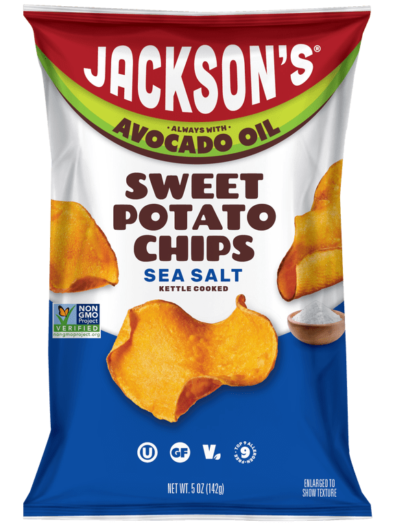 Jackson's Sweet Potato Kettle Chips with Sea Salt, Avocado Oil, Free of Top 9 Allergens, 5 oz