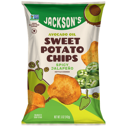 Jackson's Sweet Potato Spicy Jalapeno Chips, Avocado Oil, Free of Top 9 Allergens, Vegan, 5 oz