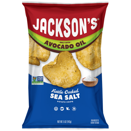 Jackson’s Classic Potato Kettle Chips with Sea Salt, Avocado Oil, Free of Top 9 Allergens, 5 oz
