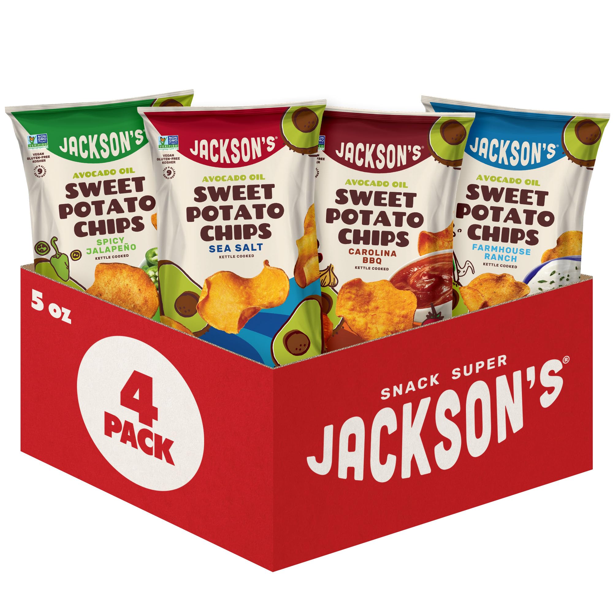 Jacksons Sweet Potato Kettle RE32Chips Avocado Oil Variety Pack made