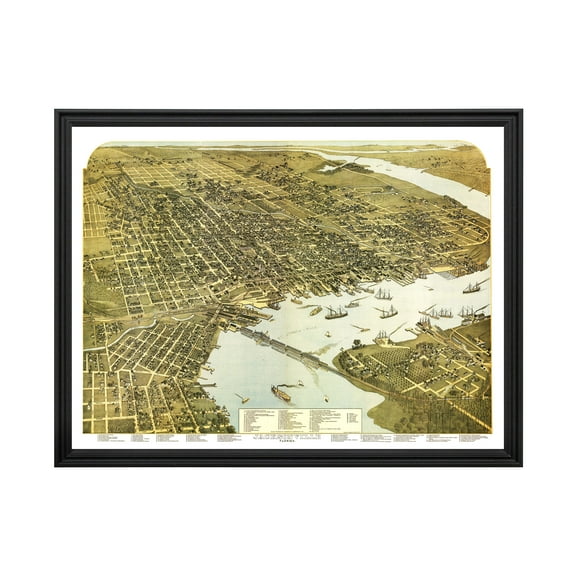 Jacksonville Art, 1893 Vintage Map of Jacksonville Florida, FL History Wall Decor Gift, Old Jacksonville Map - 36" x 24" Black Framed Print