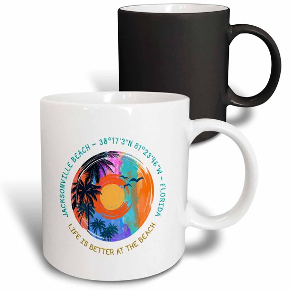 3drose, Jacksonville Beach, Florida. Life Is Better at the Beach Travel Gift, 11oz Magic Transforming Mug
