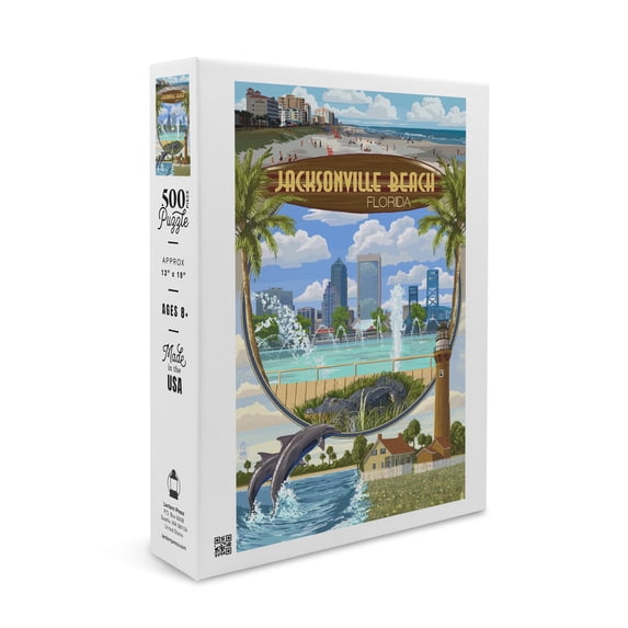 Jacksonville Beach, Florida, Montage Scenes (19x27 inches, Premium 500 Piece Jigsaw Puzzle for Adults and Family, Made in USA)