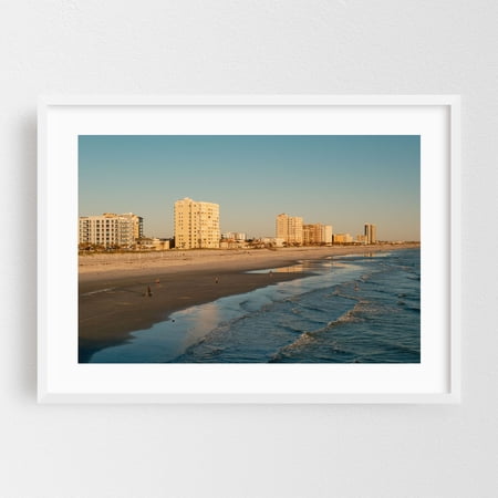 Jacksonville Beach from the Pier - Jacksonville Beach Florida Photography Beach Coastal Ocean Sunset Seaside Waves Cityscape White Framed Wall Art Print 5 x 7 inches