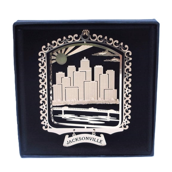 Jacksonville Florida Brass Ornament Black Leatherette Gift Box by I Love My State