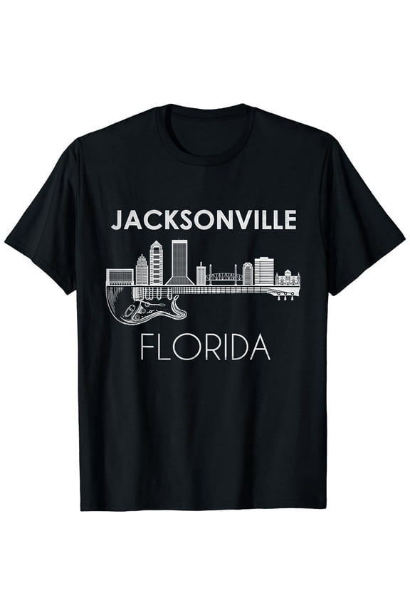 Jacksonville Florida City Skyline Guitar Graphic for Unisex Souvenir T-Shirt