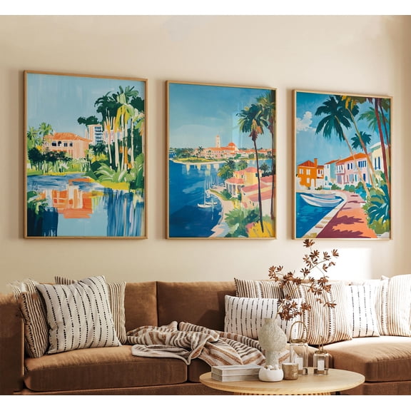 Jacksonville Florida Poster Travel Wall Art Usa Coastal City Beach Print Vintage Minimalist Style Set 3