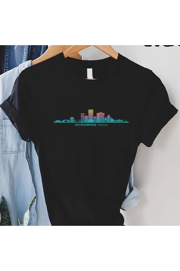 Jacksonville Florida Skyline Shirt With Neon Cityscape Graphic,Retro Colorful Tee For Travelers And Locals,Cool Souvenir T-Shirt TSHIRT All Size S-5XL