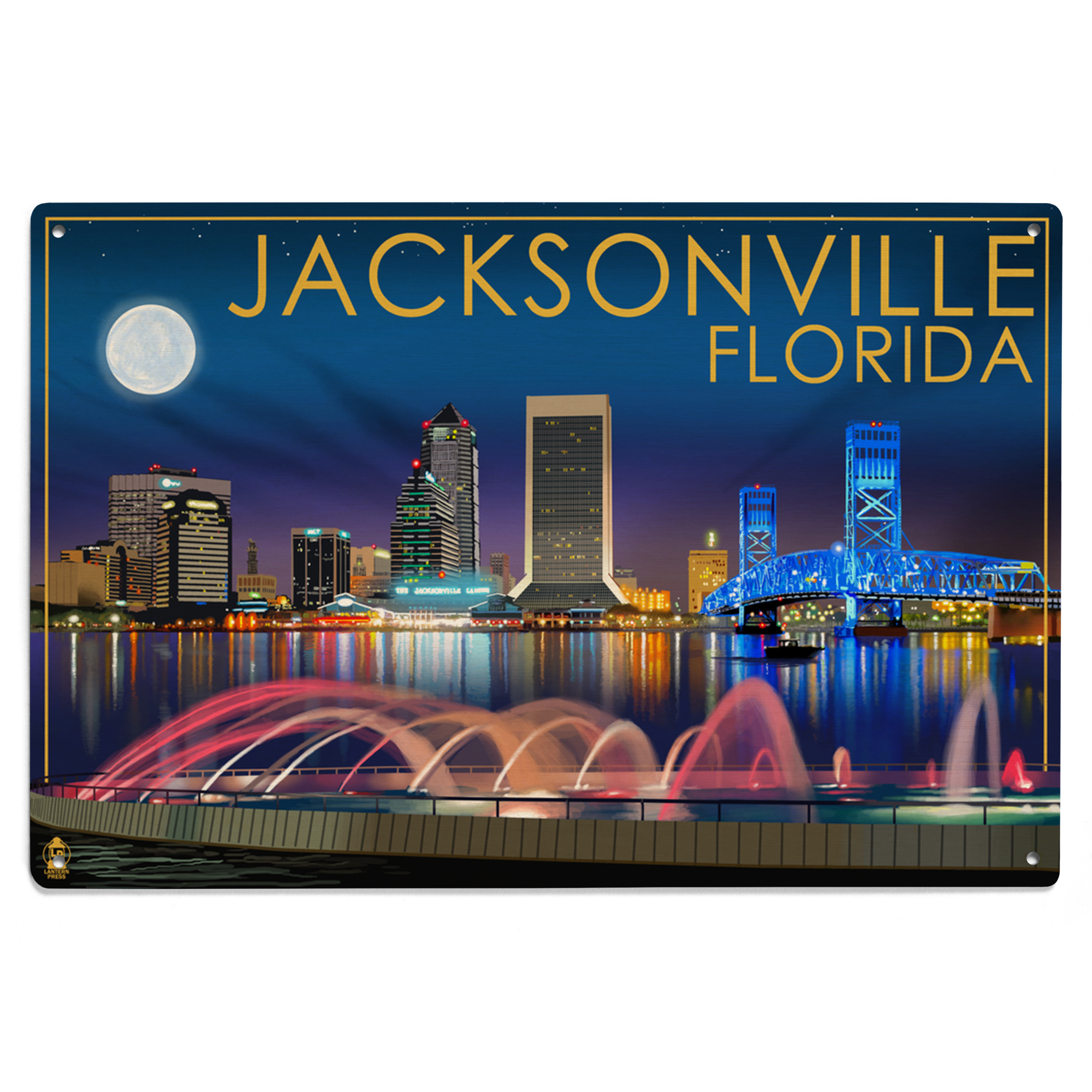 Jacksonville, Florida, Skyline at Night Birch Wood Wall Sign (6x9 ...