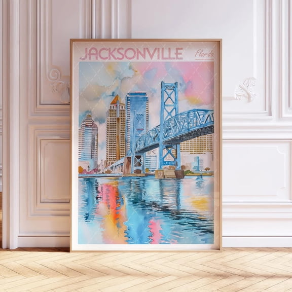 Jacksonville Florida Usa Pastel Travel Poster, Unframed Size 24x36