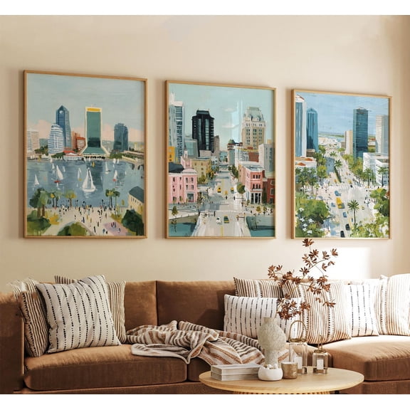 Jacksonville Florida Wall Art Print Set, Coastal City Beach Decor