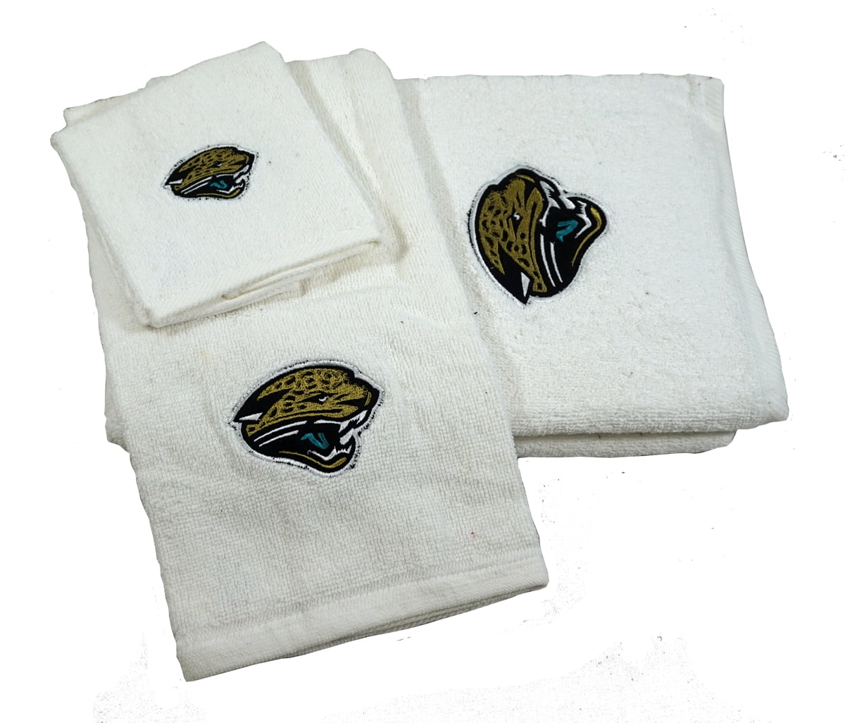Jacksonville Football Jaguars 3 Piece White Embroidered Bathroom Towel Set ~ Includes Bath Towel, Hand Towel & Washcloth