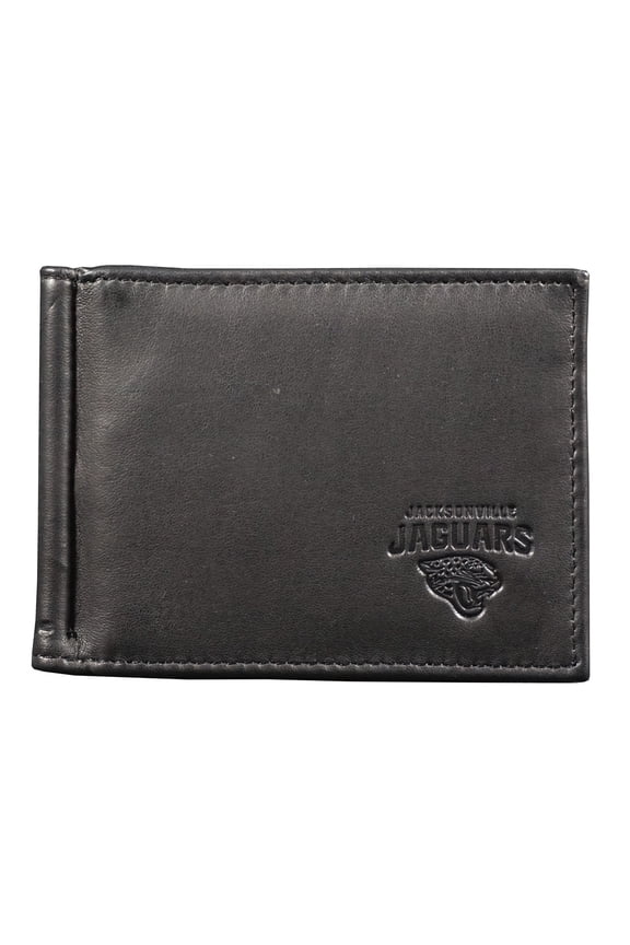 Jacksonville Football Jaguars RFID Blocking Shield Black Leather Moneyclip Wallet