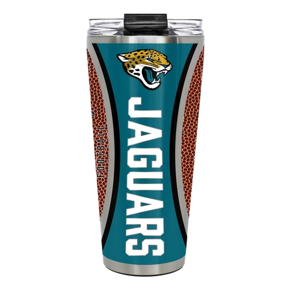 Jacksonville Jaguars 32 ounce vacuum insulated stainless steel tumbler with Gameball graphic