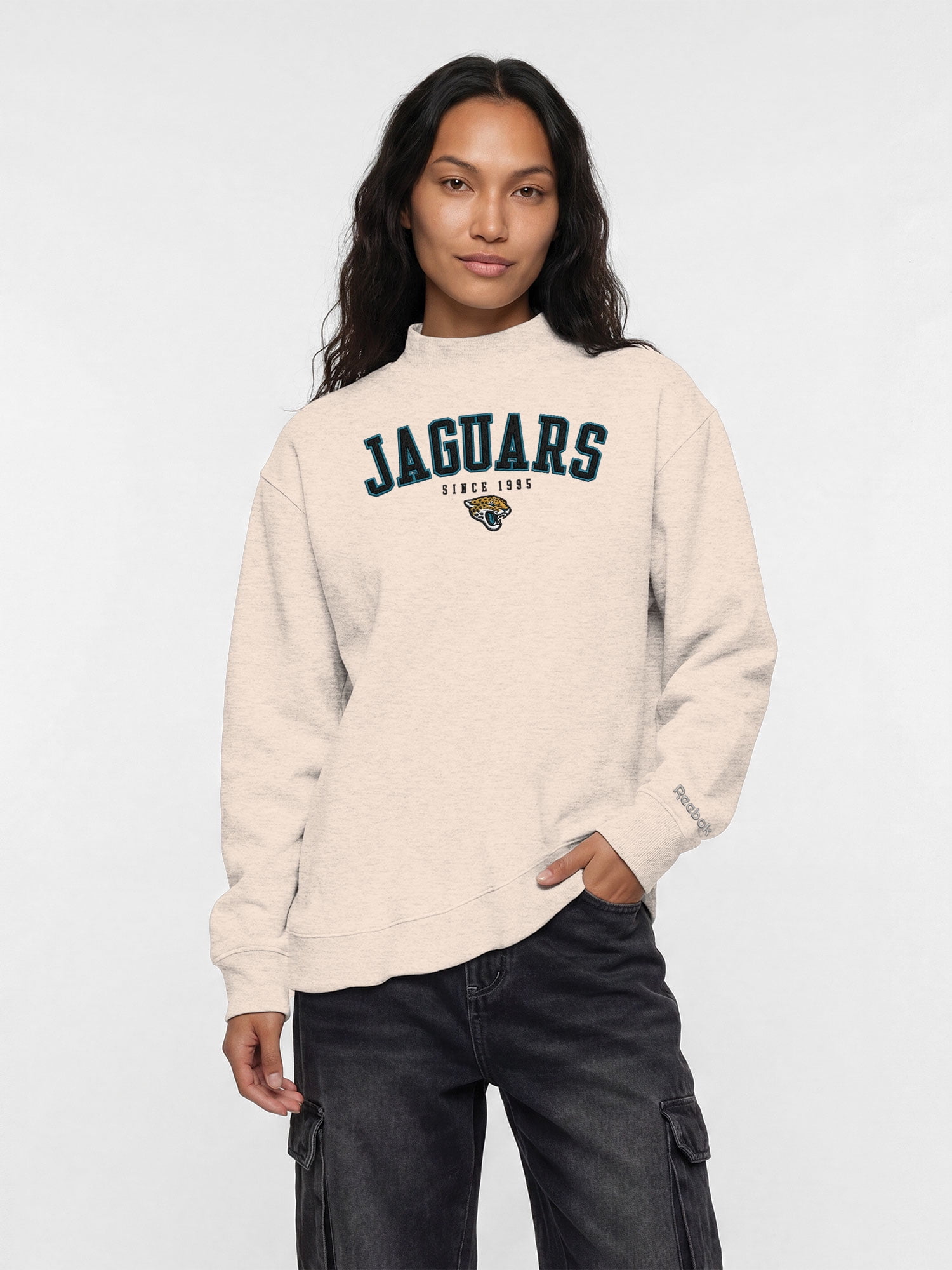 Jacksonville Jaguars Reebok Womens Oat Mock Neck Oversized Tunic Sweatshirt