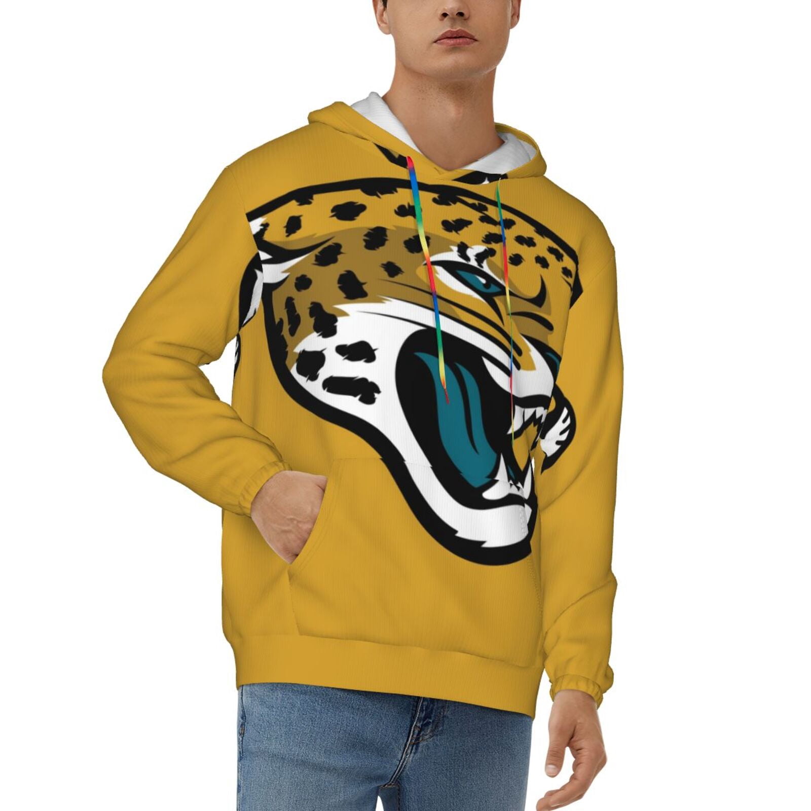 Jaguarsemblem Men's hooded pocket sweatshirt Sports Football Team Logo Sleeve for Baseball Fans
