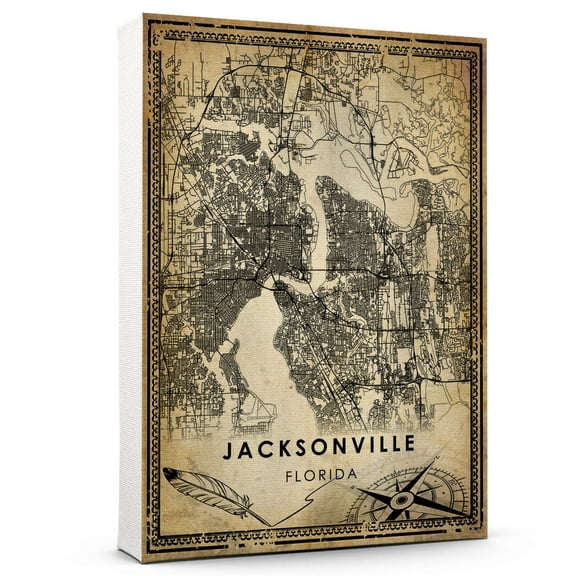 Jacksonville Vintage Map Prints Canvas, Florida Map Art Canvas, Canvas, Jacksonville Map City style Watercolor art Canvas