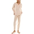 thumbnail image 1 of Jaclyn Intimates Embossed Velour Long Sleeve Henley and Joggers 2 Piece Loungewear Set (Juniors & Womens), 1 of 4