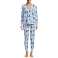 thumbnail image 1 of Jaclyn Intimates Long Sleeve Henley Printed Pajamas (Women's) 2 Piece Set, 1 of 5