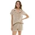 thumbnail image 1 of Jaclyn Intimates Womens Ribbed Velour Short Sleeve Top and Shorts 2 Piece Loungewear Set, Goat, M, 1 of 4