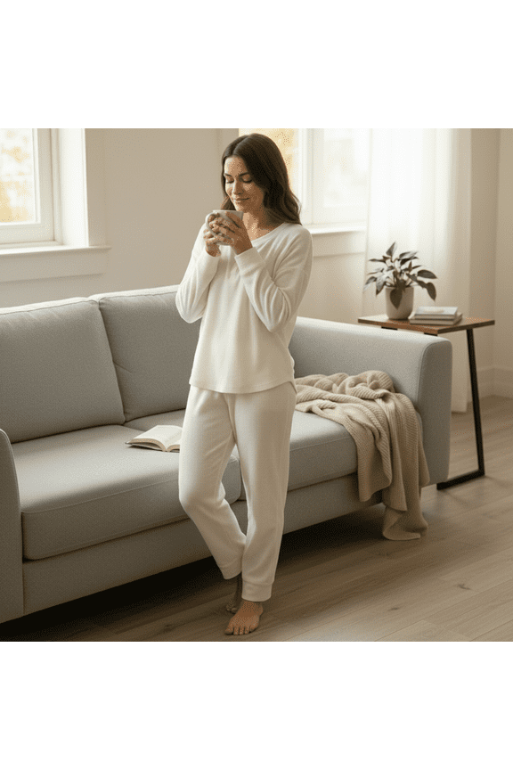 XL Ribbed Henley Pajama Set Loungewear Bone Cozy Nights 2pc NWOT