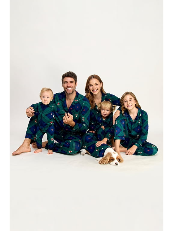 Men's Matching Family Pajamas Plaid Bear Top and Pant Set, 2-Piece, Sizes S-3XL