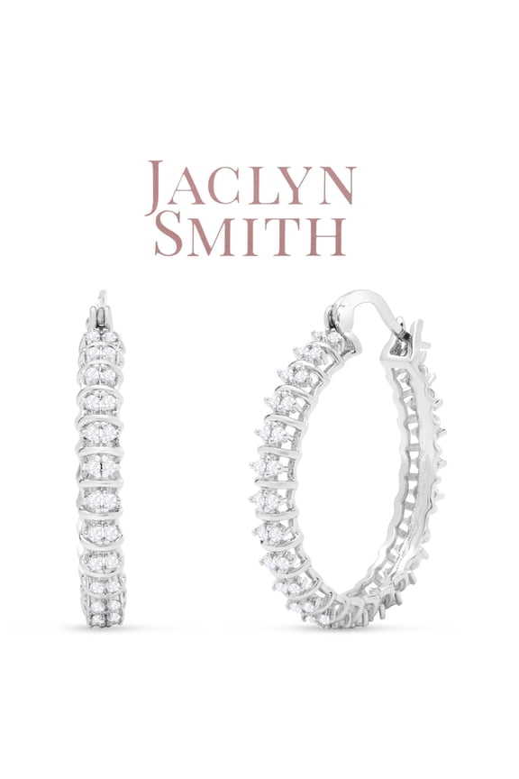 1/2 Carat Sparkling Created Diamond Hoop Earrings, 1 Inch