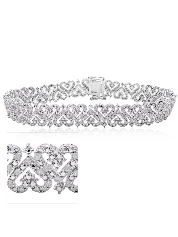 1 Carat Sparkling Moissanite Bracelet With Hearts, 7 Inches
