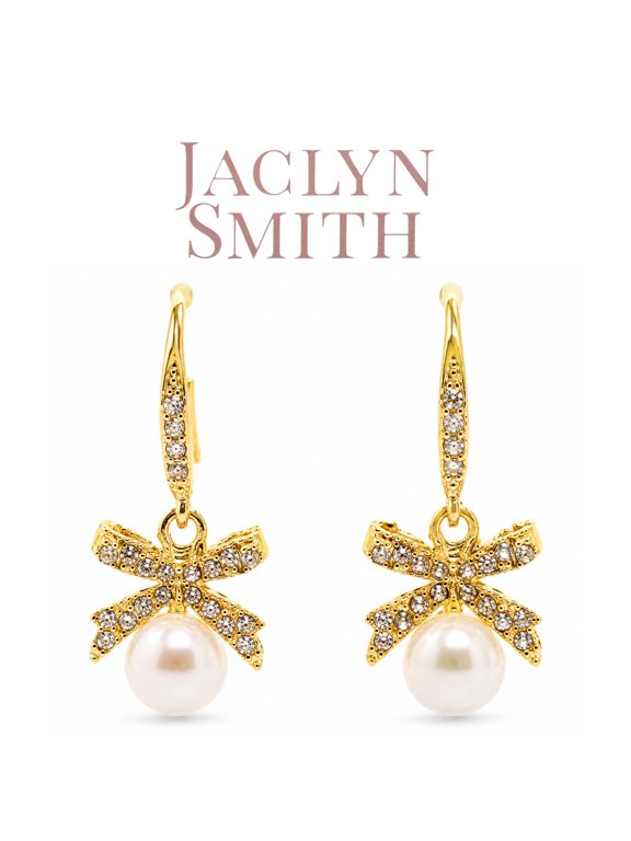 Bow Pearl Drop Earrings In Gold