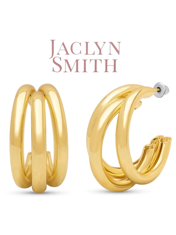 Gold Triple Hoop Earrings, 1 Inch