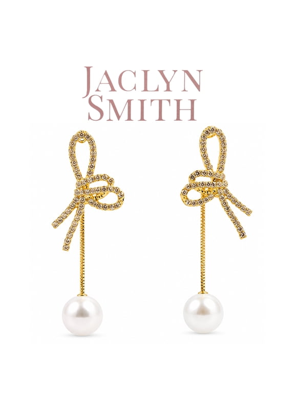 Modern Bow Pearl Drop Earrings In Gold