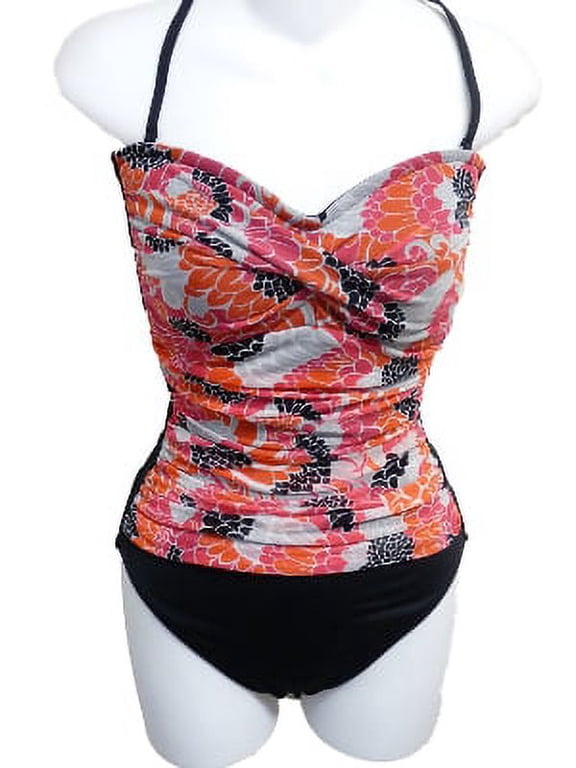 Womens Black & Pink Floral Paisley 1 Piece Swim Suit Swimming 8