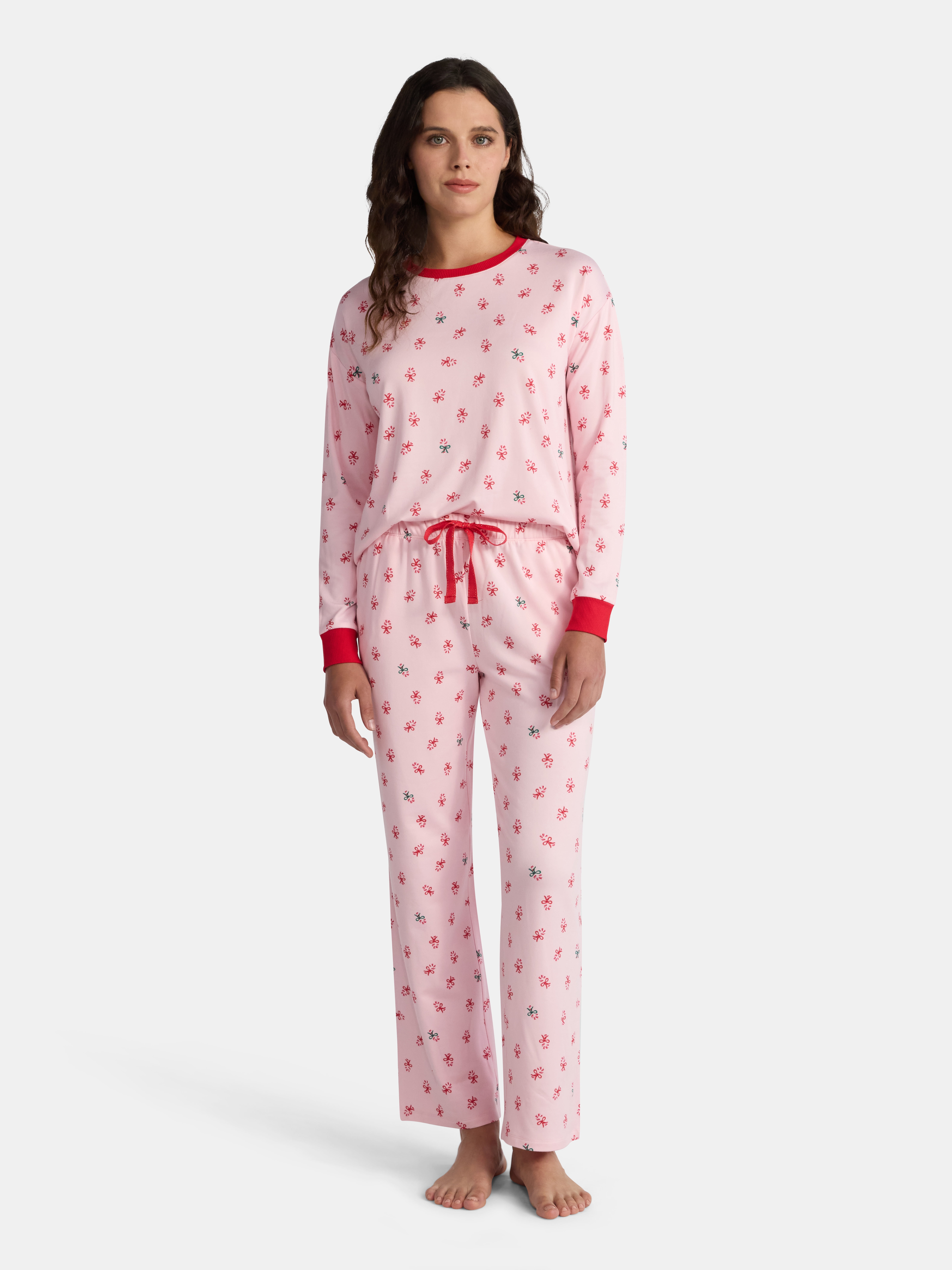 Jaclyn Women's Holiday Long Sleeve Sleep Top and Open Leg Pants Pajama Set, 2-Piece, Sizes S-XL