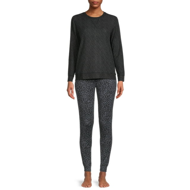 Jaclyn Women's Long Sleeve Waffle Top and Jogger Sleep Set, 2-Piece